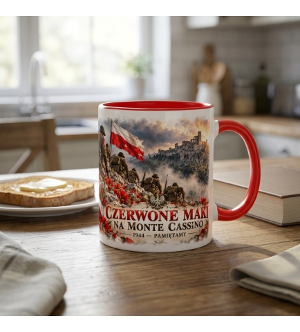 Kubek Patriotyczny biało czerwony Czerwone Maki Monte Cassino