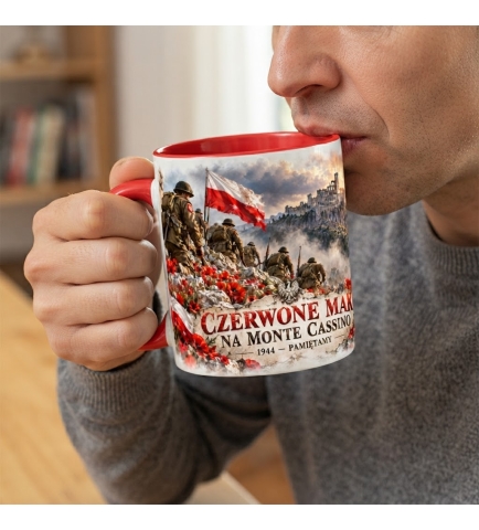 Kubek Patriotyczny biało czerwony Czerwone Maki Monte Cassino