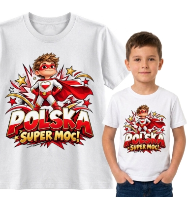 Koszulka dziecięca Polska Super Moc, biało czerwone pokolenie