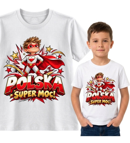 Koszulka dziecięca Polska Super Moc, biało czerwone pokolenie