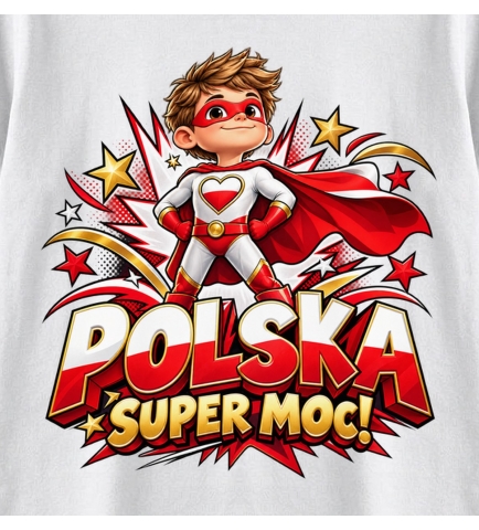 Koszulka dziecięca Polska Super Moc, biało czerwone pokolenie