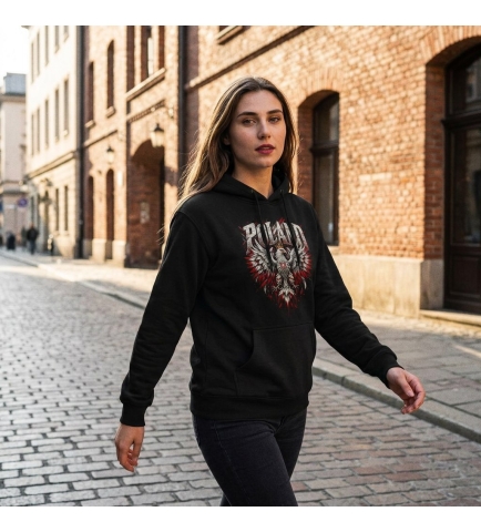Bluza DAMSKA z kapturem patriotyczna Poland orzeł czarna