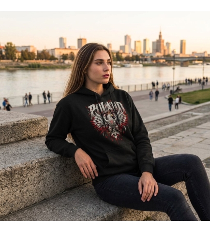 Bluza DAMSKA z kapturem patriotyczna Poland orzeł czarna