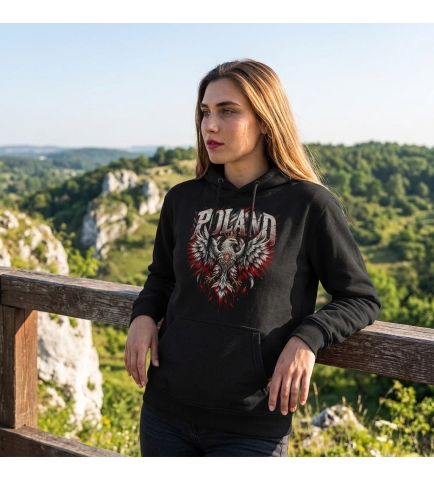 Bluza DAMSKA z kapturem patriotyczna Poland orzeł czarna