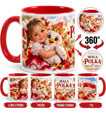 Kubek Patriotyczny Mała Polka, Dla dziecka, Czerwony środek i ucho