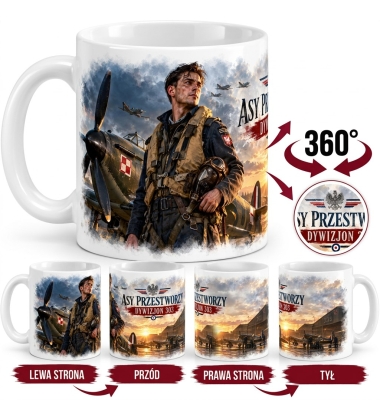 Kubek Ceramiczny Patriotyczny Asy Przestworzy Dywizjon 303 330 ml Biały